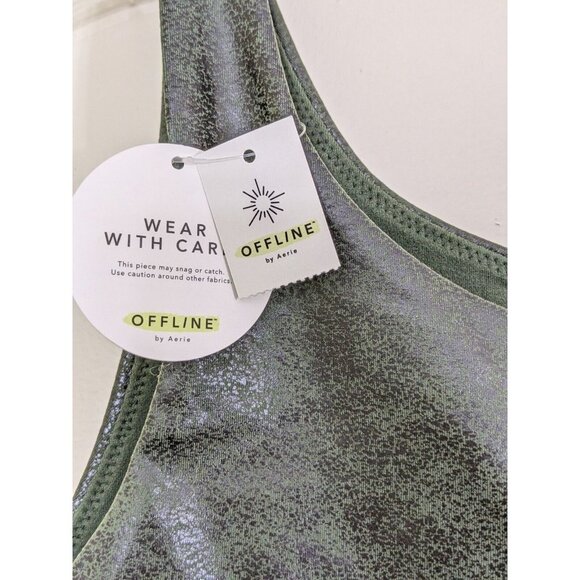Aerie Offline NEW Hugger Faux Leather Sports Bra Small Crackle Olive Daze Green - Picture 5 of 6